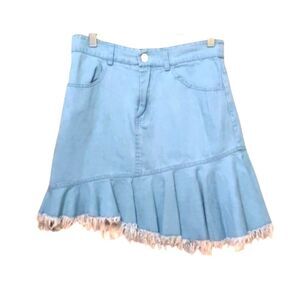 INDIKAH Cowgirl Fringed  Asymmetrical Cotton Short Skirt Size S